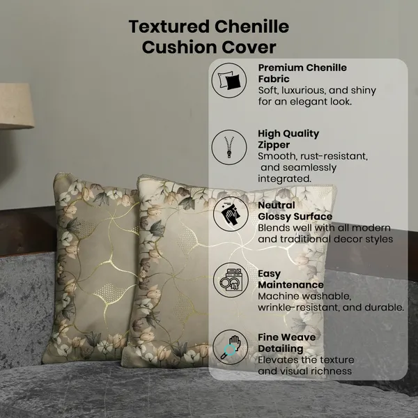 Luxury_Velvet_Cushion_Covers,_Cream_White_With_Grey_Tulip_Border_And_Gold_Foil_Pattern,_16_X_16_Inch,_Set_Of_3_Pieces_(Brown)