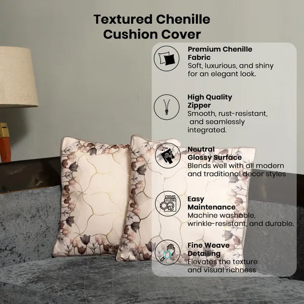 Luxury_Velvet_Cushion_Covers,_Cream_White_With_Grey_Tulip_Border_And_Gold_Foil_Pattern,_16_X_16_Inch,_Set_Of_2_Pieces_(Beige)