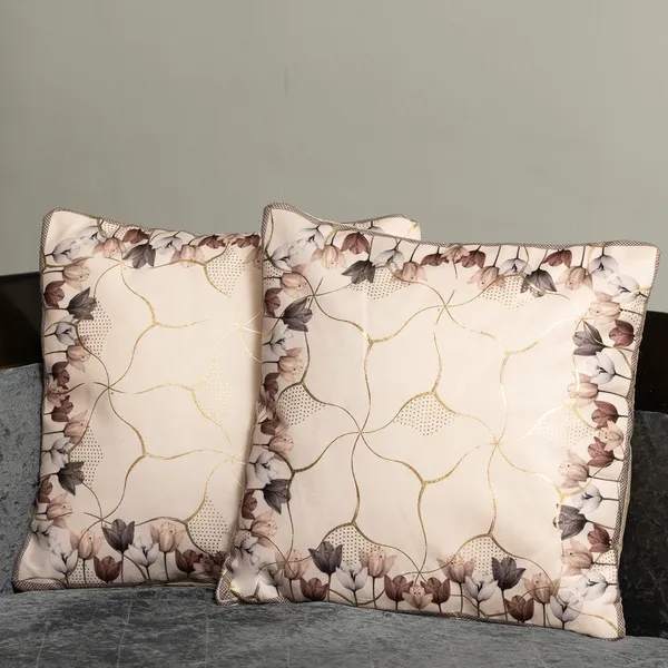 Luxury_Velvet_Cushion_Covers,_Cream_White_With_Grey_Tulip_Border_And_Gold_Foil_Pattern,_16_X_16_Inch,_Set_Of_2_Pieces_(Beige)
