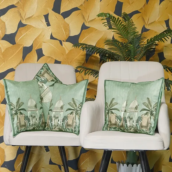 Luxury_Velvet_Elephant_Palace_Decorative_Throw_Pillow_Covers,_Traditional_Indian_Design,_16_X_16_Inch,_Set_Of_5_Pieces_(Green)