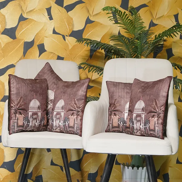 Luxury_Velvet_Elephant_Palace_Decorative_Throw_Pillow_Covers,_Traditional_Indian_Design,_16_X_16_Inch,_Set_Of_5_Pieces_(Brown)