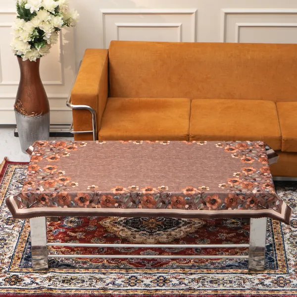 Velvet_Table_Cover_With_Floral_Design,_With_Leaf_Pattern_Border_In_Dual_Tone_Colour_Suitable_For_Living_Room,_Brown