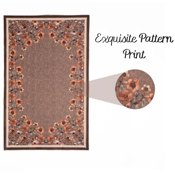 Velvet_Table_Cover_With_Floral_Design,_With_Leaf_Pattern_Border_In_Dual_Tone_Colour_Suitable_For_Living_Room,_Brown