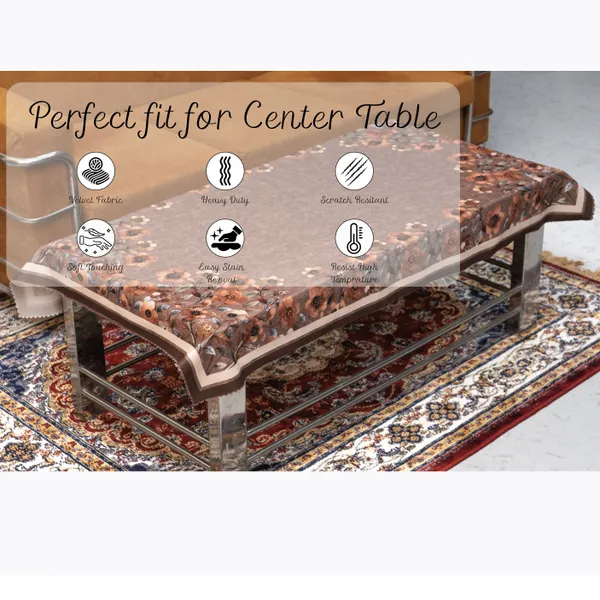 Velvet_Table_Cover_With_Floral_Design,_With_Leaf_Pattern_Border_In_Dual_Tone_Colour_Suitable_For_Living_Room,_Brown
