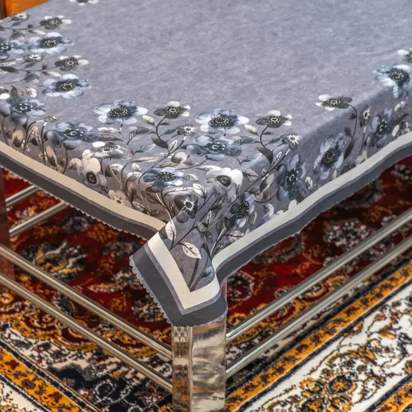 Velvet_Table_Cover_With_Floral_Design,_With_Leaf_Pattern_Border_In_Dual_Tone_Colour_Suitable_For_Living_Room,_Grey