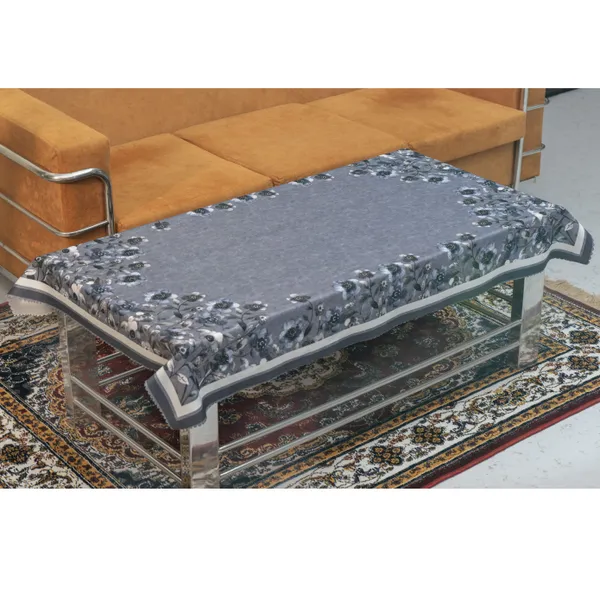 Velvet_Table_Cover_With_Floral_Design,_With_Leaf_Pattern_Border_In_Dual_Tone_Colour_Suitable_For_Living_Room,_Grey