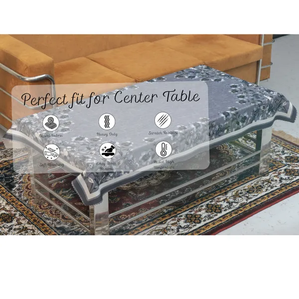 Velvet_Table_Cover_With_Floral_Design,_With_Leaf_Pattern_Border_In_Dual_Tone_Colour_Suitable_For_Living_Room,_Grey