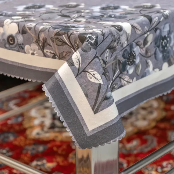 Velvet_Table_Cover_With_Floral_Design,_With_Leaf_Pattern_Border_In_Dual_Tone_Colour_Suitable_For_Living_Room,_Grey