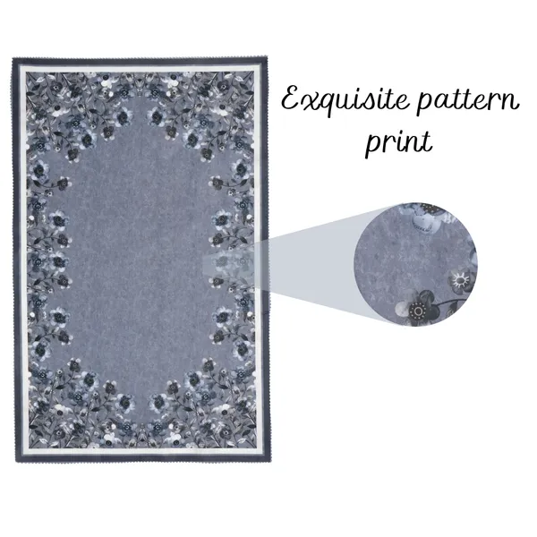 Velvet_Table_Cover_With_Floral_Design,_With_Leaf_Pattern_Border_In_Dual_Tone_Colour_Suitable_For_Living_Room,_Grey