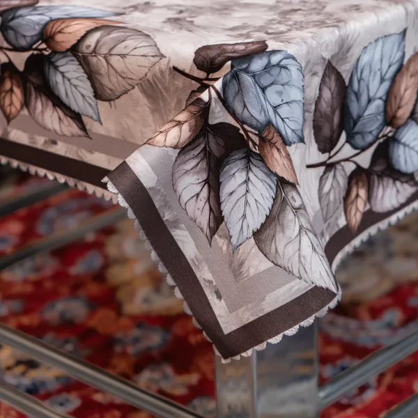 Velvet_Table_Cover_With_Floral_Design,_With_Leaf_Pattern_Border_In_Dual_Tone_Colour_Suitable_For_Living_Room,_Brown