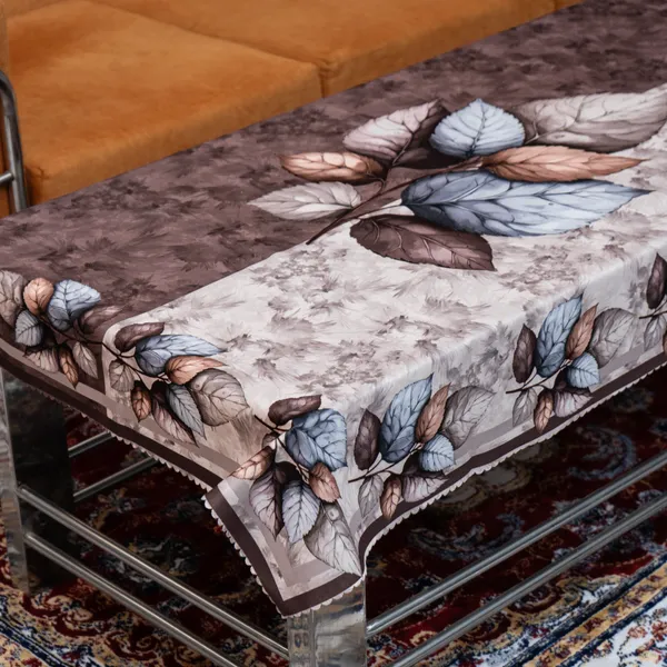 Velvet_Table_Cover_With_Floral_Design,_With_Leaf_Pattern_Border_In_Dual_Tone_Colour_Suitable_For_Living_Room,_Brown