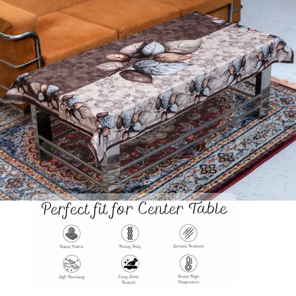 Velvet_Table_Cover_With_Floral_Design,_With_Leaf_Pattern_Border_In_Dual_Tone_Colour_Suitable_For_Living_Room,_Brown