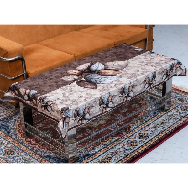 Velvet_Table_Cover_With_Floral_Design,_With_Leaf_Pattern_Border_In_Dual_Tone_Colour_Suitable_For_Living_Room,_Brown