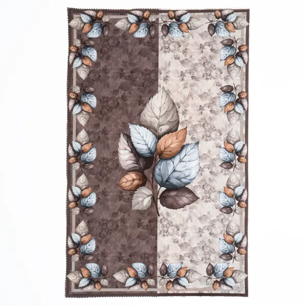 Velvet_Table_Cover_With_Floral_Design,_With_Leaf_Pattern_Border_In_Dual_Tone_Colour_Suitable_For_Living_Room,_Brown
