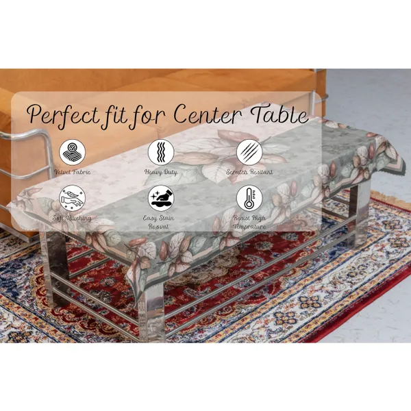 Velvet_Table_Cover_With_Floral_Design,_With_Leaf_Pattern_Border_In_Dual_Tone_Colour_Suitable_For_Living_Room,_Green
