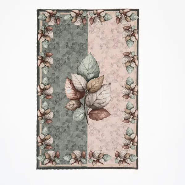 Velvet_Table_Cover_With_Floral_Design,_With_Leaf_Pattern_Border_In_Dual_Tone_Colour_Suitable_For_Living_Room,_Green