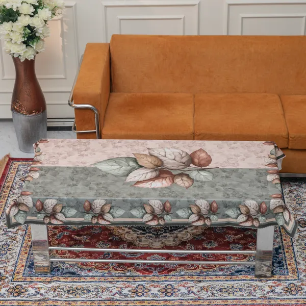 Velvet_Table_Cover_With_Floral_Design,_With_Leaf_Pattern_Border_In_Dual_Tone_Colour_Suitable_For_Living_Room,_Green