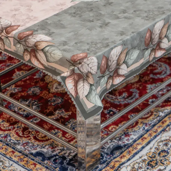Velvet_Table_Cover_With_Floral_Design,_With_Leaf_Pattern_Border_In_Dual_Tone_Colour_Suitable_For_Living_Room,_Green