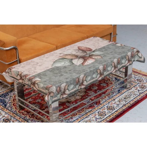 Velvet_Table_Cover_With_Floral_Design,_With_Leaf_Pattern_Border_In_Dual_Tone_Colour_Suitable_For_Living_Room,_Green