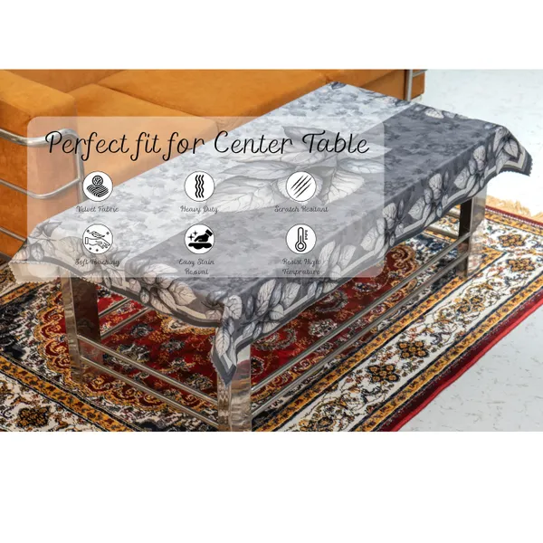 Velvet_Table_Cover_With_Floral_Design,_With_Leaf_Pattern_Border_In_Dual_Tone_Colour_Suitable_For_Living_Room_60_X_90_Inch,_Grey