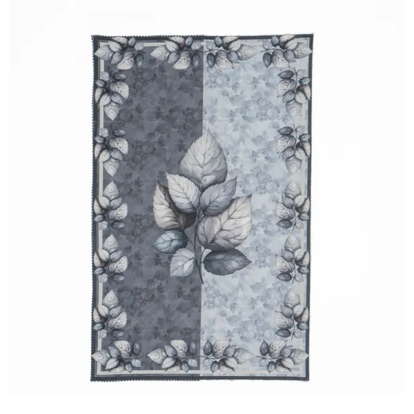 Velvet_Table_Cover_With_Floral_Design,_With_Leaf_Pattern_Border_In_Dual_Tone_Colour_Suitable_For_Living_Room_60_X_90_Inch,_Grey