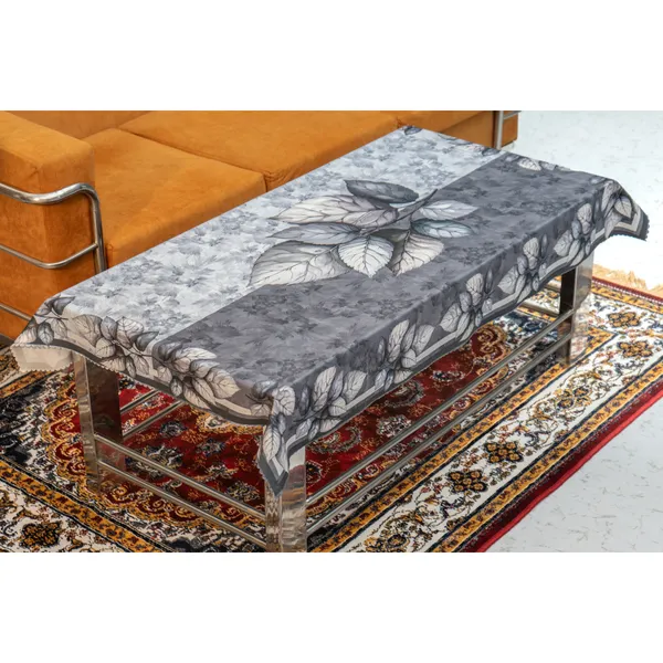Velvet_Table_Cover_With_Floral_Design,_With_Leaf_Pattern_Border_In_Dual_Tone_Colour_Suitable_For_Living_Room_60_X_90_Inch,_Grey