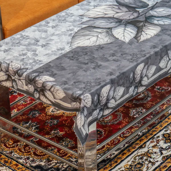 Velvet_Table_Cover_With_Floral_Design,_With_Leaf_Pattern_Border_In_Dual_Tone_Colour_Suitable_For_Living_Room_60_X_90_Inch,_Grey
