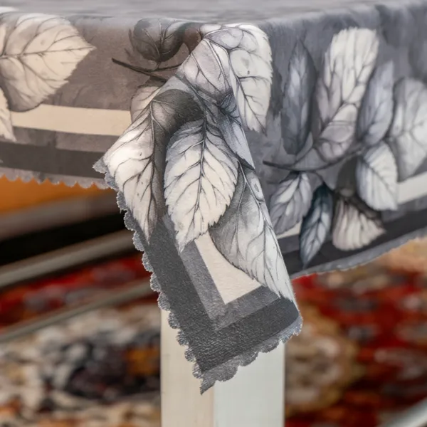 Velvet_Table_Cover_With_Floral_Design,_With_Leaf_Pattern_Border_In_Dual_Tone_Colour_Suitable_For_Living_Room_60_X_90_Inch,_Grey
