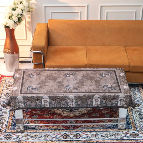 Velvet_Elephant_Design_Table_Cover,_With_Domed_Architecture_And_Palm_Tree_Pattern,_Premium_Living_Room_Center_Table_Cover,_Light_Brown