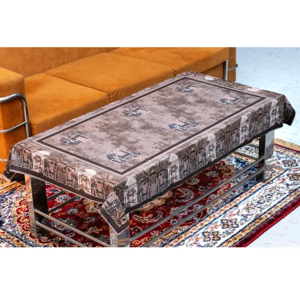 Velvet_Elephant_Design_Table_Cover,_With_Domed_Architecture_And_Palm_Tree_Pattern,_Premium_Living_Room_Center_Table_Cover,_Light_Brown