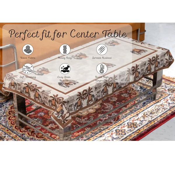 Velvet_Elephant_Design_Table_Cover,_With_Domed_Architecture_And_Palm_Tree_Pattern,_Premium_Living_Room_Center_Table_Cover,_Beige