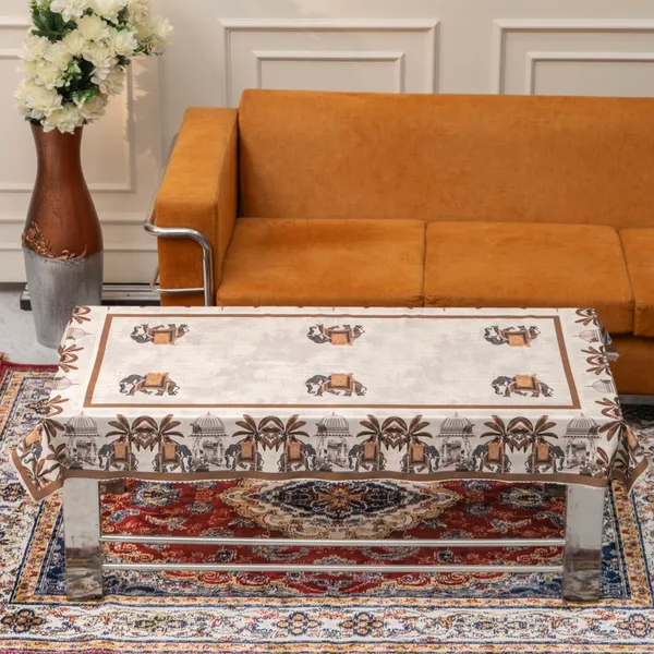 Velvet_Elephant_Design_Table_Cover,_With_Domed_Architecture_And_Palm_Tree_Pattern,_Premium_Living_Room_Center_Table_Cover,_Beige
