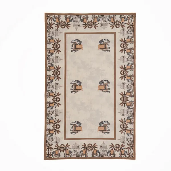 Velvet_Elephant_Design_Table_Cover,_With_Domed_Architecture_And_Palm_Tree_Pattern,_Premium_Living_Room_Center_Table_Cover,_Beige