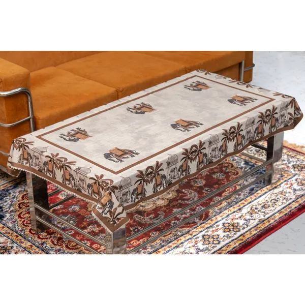 Velvet_Elephant_Design_Table_Cover,_With_Domed_Architecture_And_Palm_Tree_Pattern,_Premium_Living_Room_Center_Table_Cover,_Beige