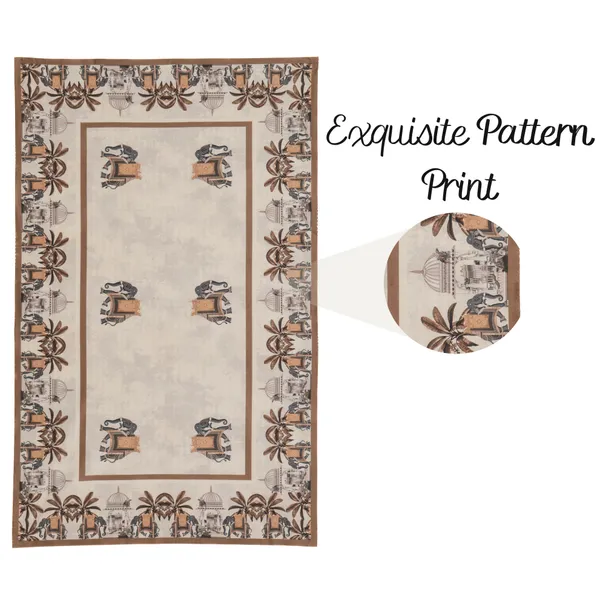Velvet_Elephant_Design_Table_Cover,_With_Domed_Architecture_And_Palm_Tree_Pattern,_Premium_Living_Room_Center_Table_Cover,_Beige