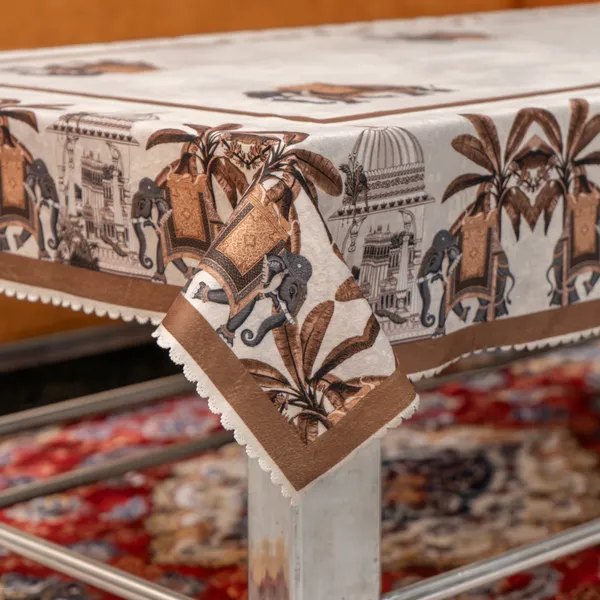 Velvet_Elephant_Design_Table_Cover,_With_Domed_Architecture_And_Palm_Tree_Pattern,_Premium_Living_Room_Center_Table_Cover,_Beige
