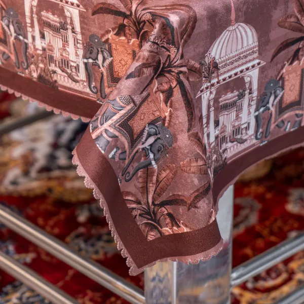 Velvet_Elephant_Design_Table_Cover,_With_Domed_Architecture_And_Palm_Tree_Pattern,_Premium_Living_Room_Center_Table_Cover,_Dark_Brown
