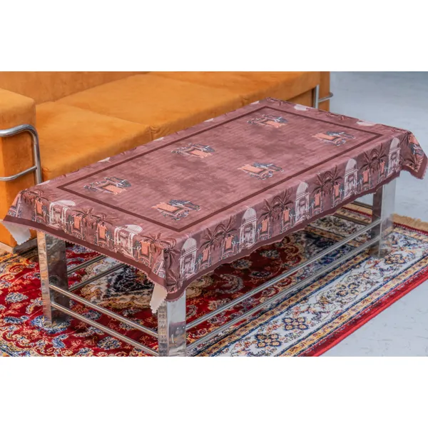 Velvet_Elephant_Design_Table_Cover,_With_Domed_Architecture_And_Palm_Tree_Pattern,_Premium_Living_Room_Center_Table_Cover,_Dark_Brown