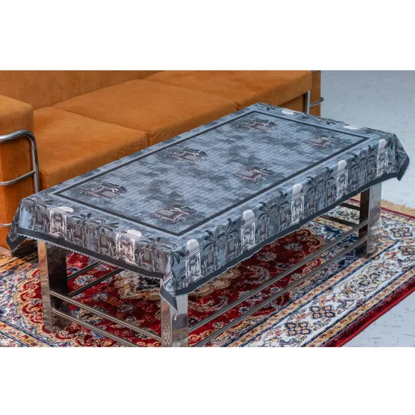 Velvet_Elephant_Design_Table_Cover,_With_Domed_Architecture_And_Palm_Tree_Pattern,_Premium_Living_Room_Center_Table_Cover,_Grey
