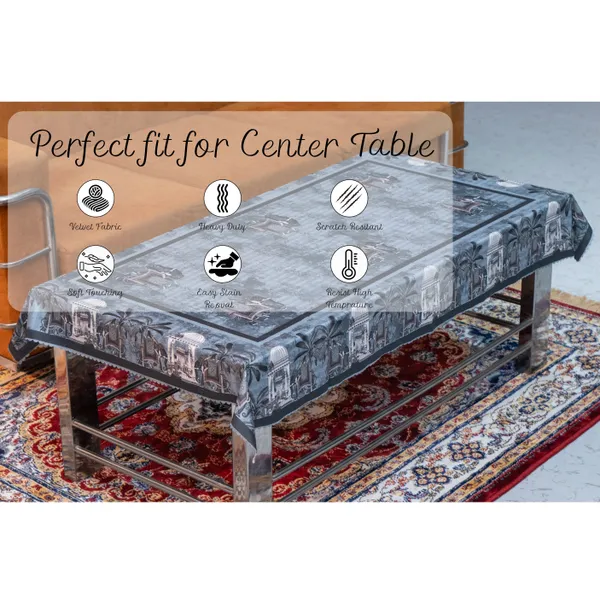 Velvet_Elephant_Design_Table_Cover,_With_Domed_Architecture_And_Palm_Tree_Pattern,_Premium_Living_Room_Center_Table_Cover,_Grey