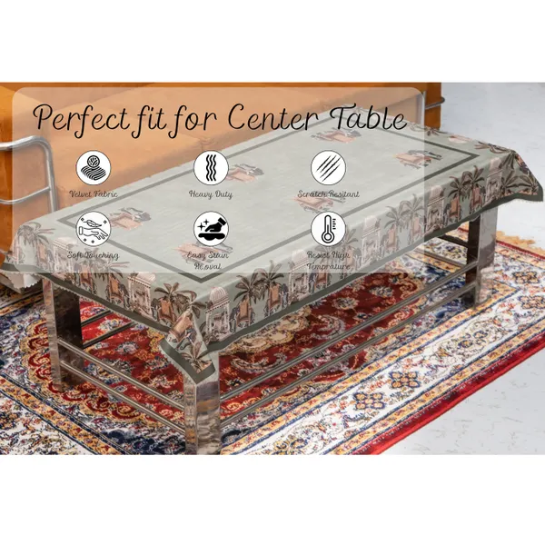 Velvet_Elephant_Design_Table_Cover,_With_Domed_Architecture_And_Palm_Tree_Pattern,_Premium_Living_Room_Center_Table_Cover,_Green