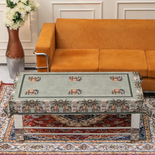Velvet_Elephant_Design_Table_Cover,_With_Domed_Architecture_And_Palm_Tree_Pattern,_Premium_Living_Room_Center_Table_Cover,_Green