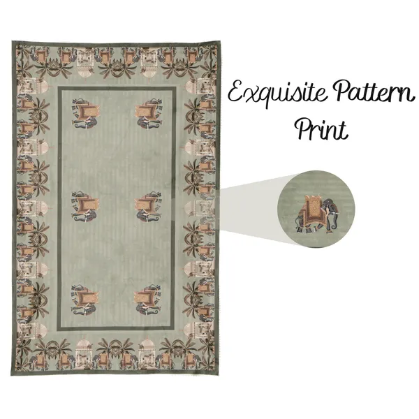 Velvet_Elephant_Design_Table_Cover,_With_Domed_Architecture_And_Palm_Tree_Pattern,_Premium_Living_Room_Center_Table_Cover,_Green