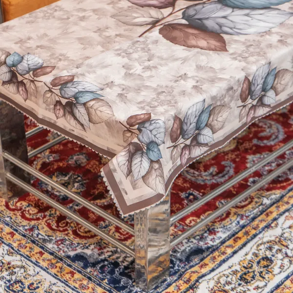 Velvet_Table_Cover_With_Floral_Design,_With_Leaf_Pattern_Border_In_Dual_Tone_Colour_Suitable_For_Living_Room,_Beige