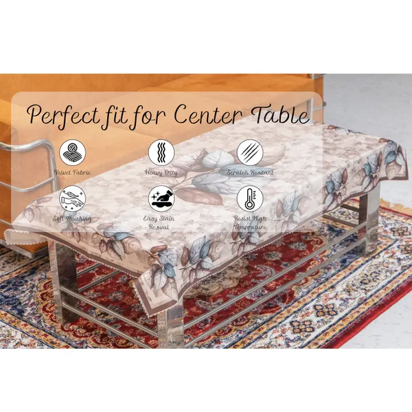 Velvet_Table_Cover_With_Floral_Design,_With_Leaf_Pattern_Border_In_Dual_Tone_Colour_Suitable_For_Living_Room,_Beige