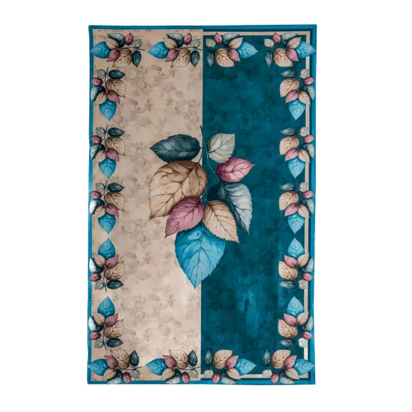 Velvet_Table_Cover_With_Floral_Design,_With_Leaf_Pattern_Border_In_Dual_Tone_Colour_Suitable_For_Living_Room,_Ferozi