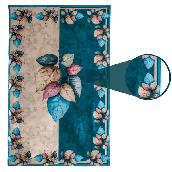 Velvet_Table_Cover_With_Floral_Design,_With_Leaf_Pattern_Border_In_Dual_Tone_Colour_Suitable_For_Living_Room,_Ferozi