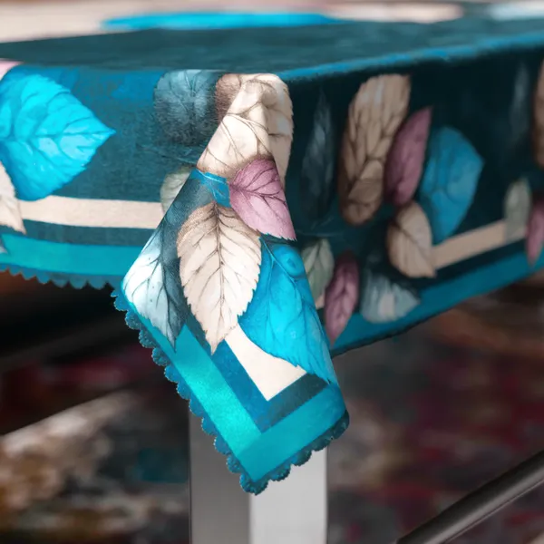 Velvet_Table_Cover_With_Floral_Design,_With_Leaf_Pattern_Border_In_Dual_Tone_Colour_Suitable_For_Living_Room,_Ferozi