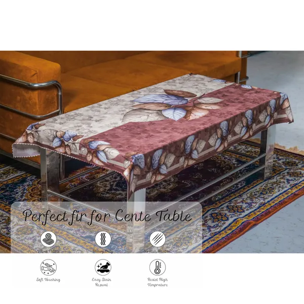 Velvet_Table_Cover_With_Floral_Design,_With_Leaf_Pattern_Border_In_Dual_Tone_Colour_Suitable_For_Living_Room,_Maroon