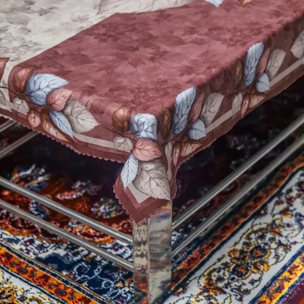 Velvet_Table_Cover_With_Floral_Design,_With_Leaf_Pattern_Border_In_Dual_Tone_Colour_Suitable_For_Living_Room,_Maroon